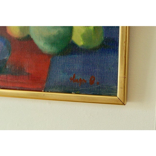 Hugo Olson, Still Life with Bottles and Apples, 1950s, Oil on Canvas, Framed For Sale - Image 6 of 9