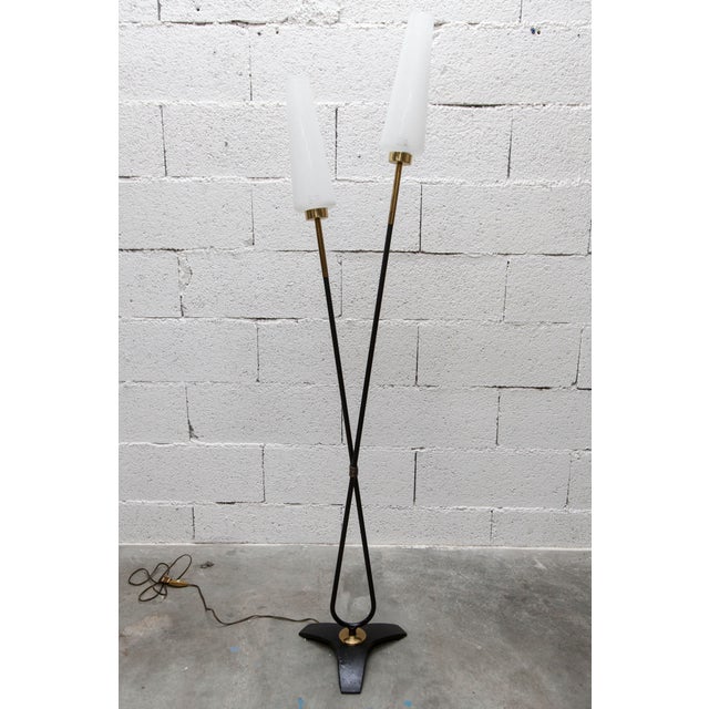Arlus Floor Lamp with Tripod Base and Ribbed Glass Lamps, 1950 For Sale - Image 17 of 18