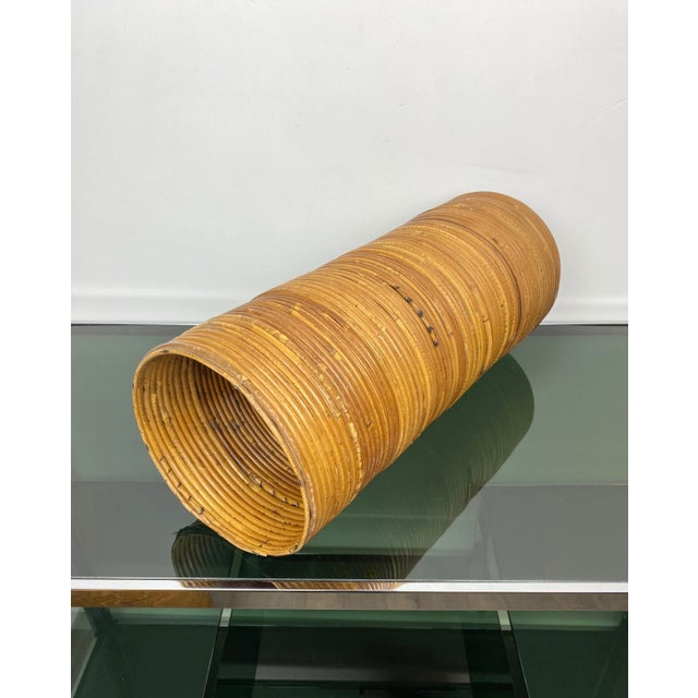 Rattan Cylindrical Umbrella Stand Basket, Italy, 1960s For Sale - Image 3 of 10