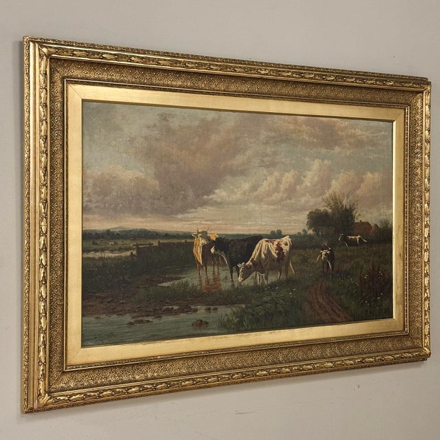 Early 20th Century Antique Oil Painting on Canvas by Henri Dupont (1890-1961) 'Grazing Cattle' For Sale - Image 5 of 18
