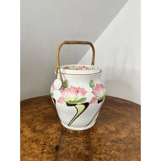 Stunning antique Edwardian Medway bathroom set, comprising of two jugs, one basin, a large pail with a swing handle to the...