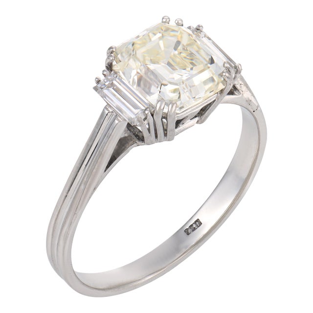 1930s Art Deco Gia 2.37 Carat Diamond 18k White Gold Engagement Ring, Size 8.75 For Sale