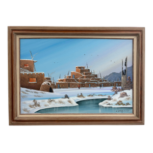 “Winter at the Pueblo” by Johnny Yazzie (1987) – Original Oil Painting
