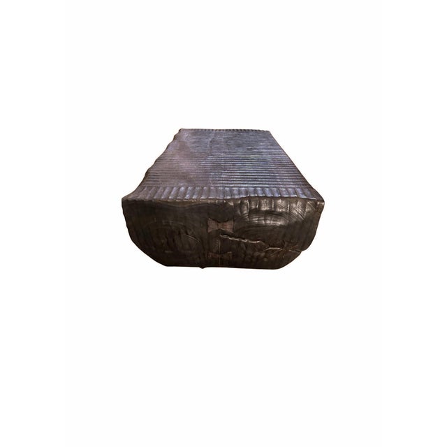 Sculptural Solid Suar Wood Coffee Table With Espresso Burnt Finish For Sale - Image 4 of 9