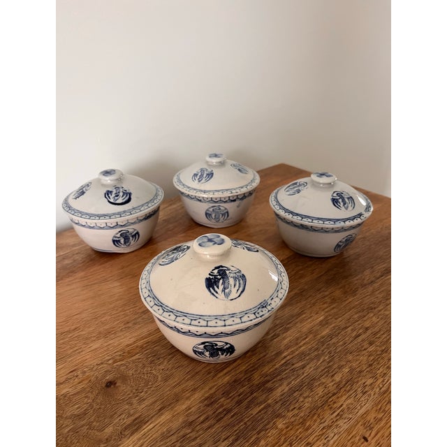 1960s Chinese Lidded Rice Bowls in Blue & White-Set of 4 For Sale - Image 10 of 10