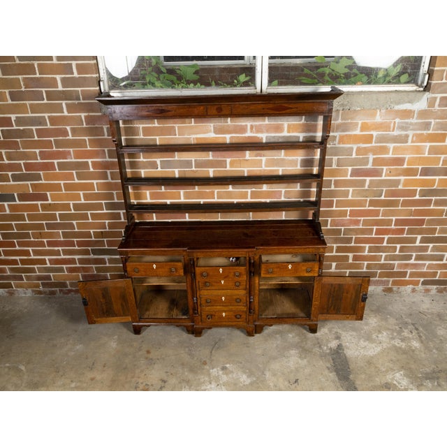 Brown English Georgian Period 18th Century Oak Dresser with Shelves, Drawers and Doors For Sale - Image 8 of 12
