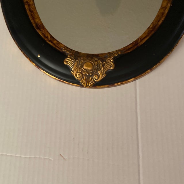 Black Vintage Oval Convex Mirror With Black and Gold Ornate Wooden Frame. For Sale - Image 8 of 12