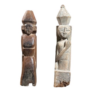 Pair of Antique Hand Carved Folk Art Figurative Remnants For Sale