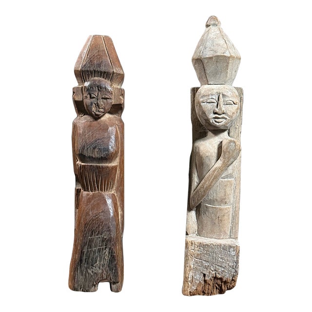 Pair of Antique Hand Carved Folk Art Figurative Remnants For Sale