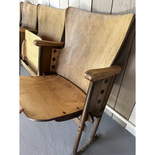Vintage Four Row Cinema Armchairs in Bentwood and Patinated Tubular Steel, 1940s For Sale - Image 4 of 9
