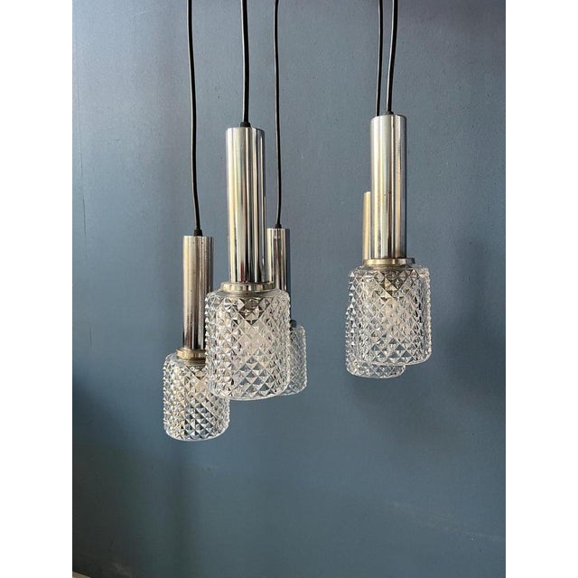 Glass Mid-Century Crystal Glass Cascade Pendant Lamp For Sale - Image 7 of 11