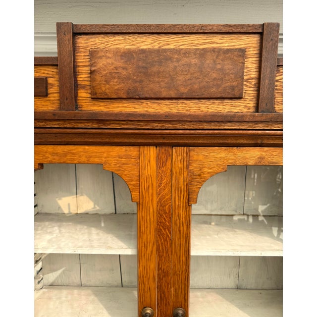 Early 1900s Architectural Oak Display Glass-Front Cabinet on Chest For Sale - Image 4 of 18