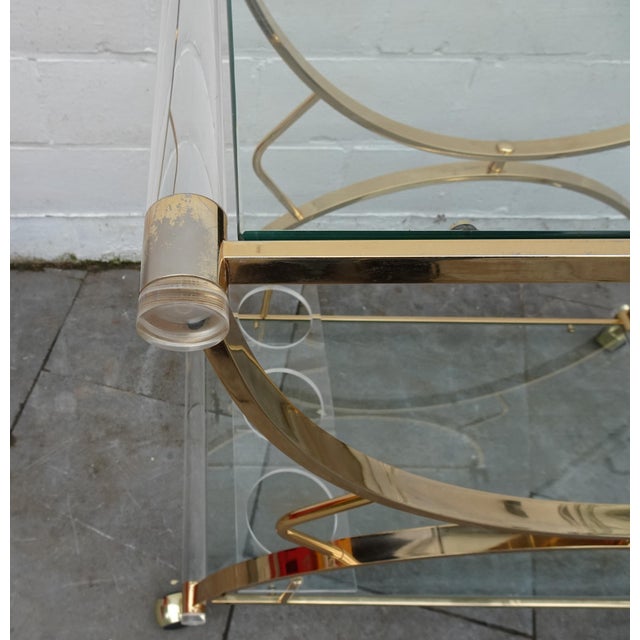 Mid-Century Modern Large Gilded Brass, Glass and Acrylic Glass Bar Cart, 1970s For Sale - Image 3 of 12