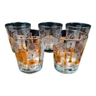 Vintage 1960s Alchemy Symbols Tumbler Glasses Set of 5 For Sale