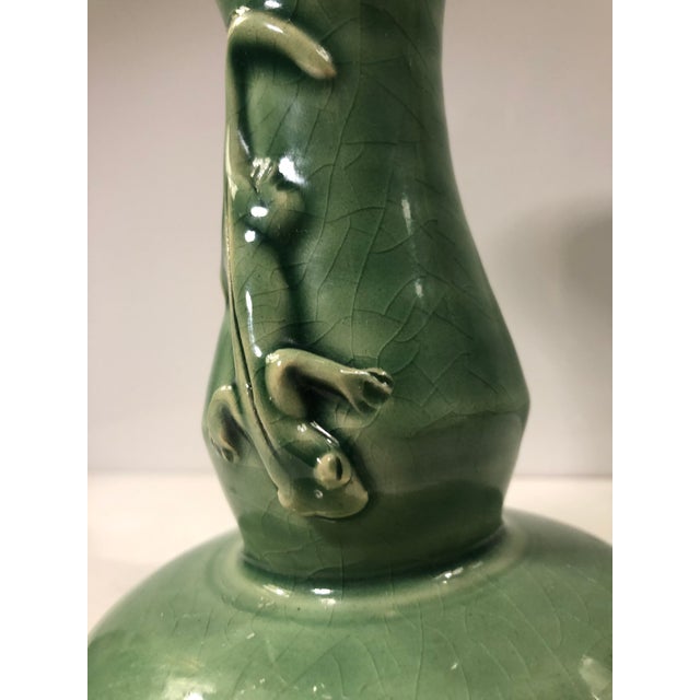 Ceramic Vintage Green Salamander Bud Vase For Sale - Image 7 of 7