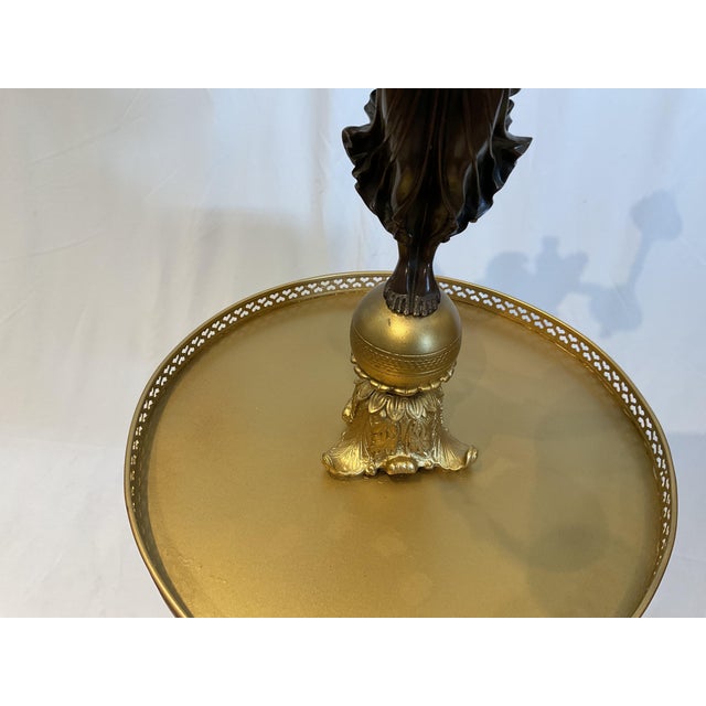 Bronze Decorative Empire Style Wood Candle Stand With Bronze Angelic Figure For Sale - Image 8 of 13