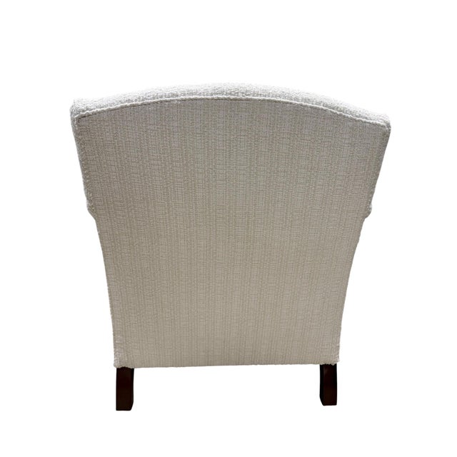 Pair of Pearl White Bouclé Armchair With Rolled Arms and Brass Casters For Sale In Los Angeles - Image 6 of 6