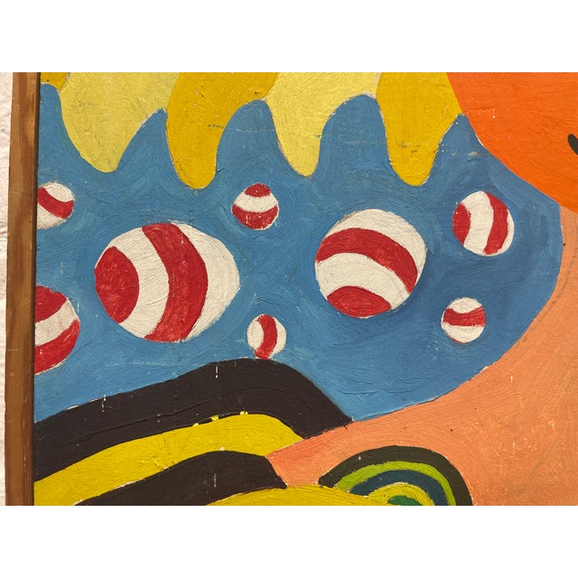 1970s Vintage Mid Century Modernist Folk Art Painting | Framed Original Mid Century Modern Artwork, C. 1972 For Sale - Image 5 of 13