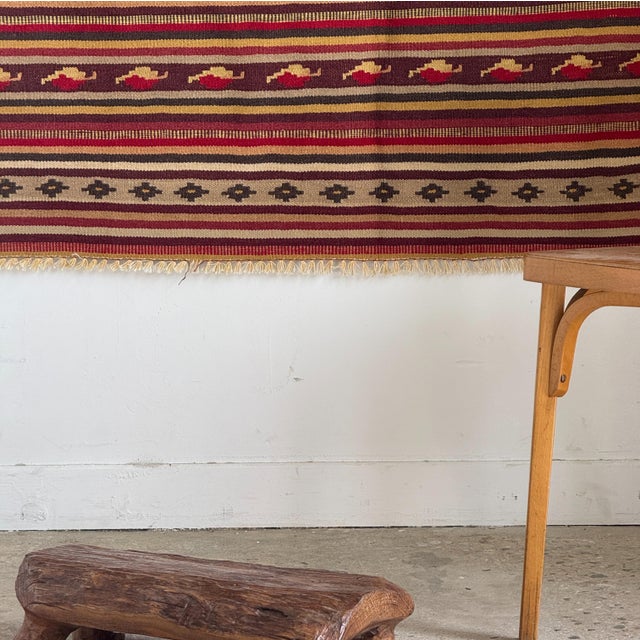 Large Indian Beige Rug with Red, Yellow and White Stripes and Geometric Borders, 1980s For Sale - Image 18 of 18
