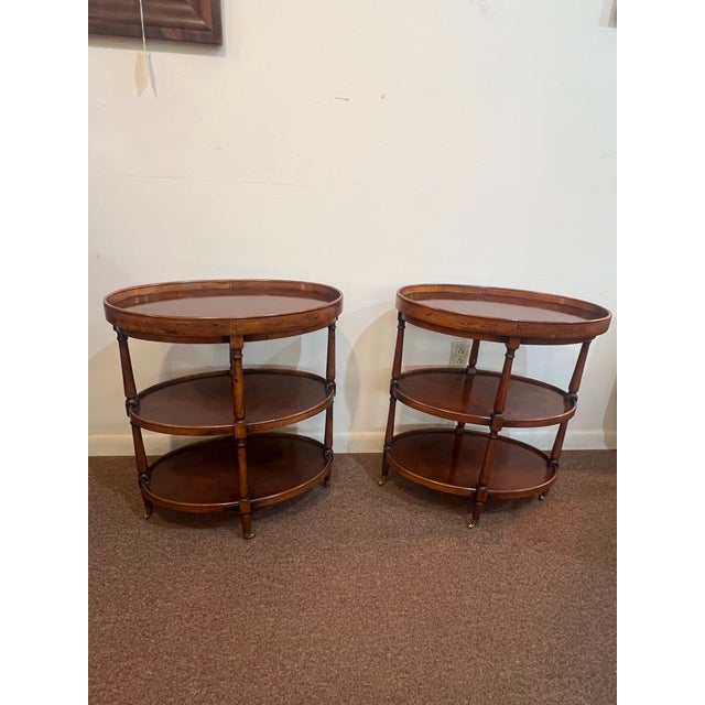 English Pair of Three Tiered Burlwood European Butler Tray Top Side Tables For Sale - Image 3 of 11