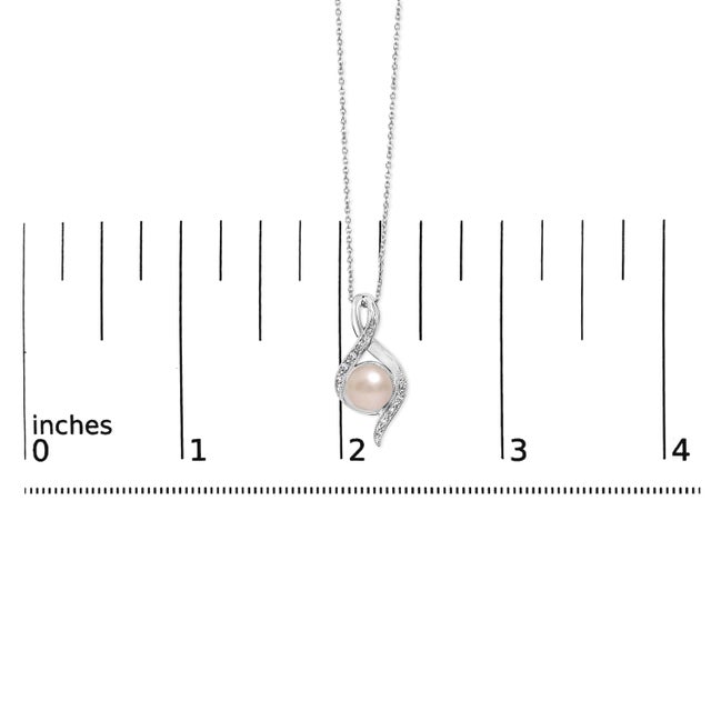 Early 21st Century Sterling Silver 7mm Cultured Pearl and Diamond Accent Swirl Pendant Necklace For Sale - Image 5 of 5