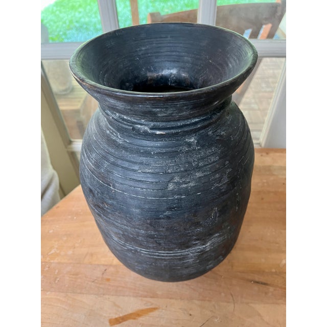 1960s Rustic Black Hand Turned Wood Honey Pot/Vase For Sale - Image 12 of 13
