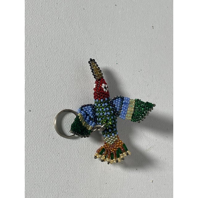 Shabby Chic Handmade Beaded Vintage Key Chain Locket Tropical Bird of Patadise For Sale - Image 3 of 4