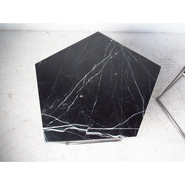 Metal Mid-Century Marble-Top Side Tables - a Pair For Sale - Image 7 of 12