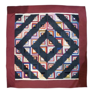 19th Century Wool Log Cabin Quilt From Pennsylvania For Sale