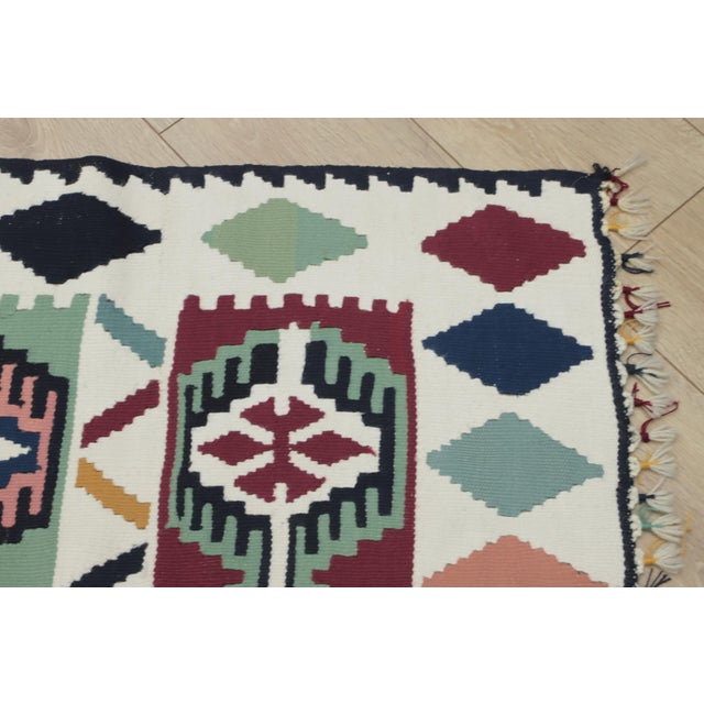 1960s Scandinavian Style Geometric Design Handmade Oushak Kilim Rug For Sale - Image 4 of 12