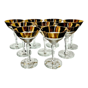 Set of 9 Vintage Avitra Gold Rim Crystal Coupe Glasses – Sherbet or Champagne