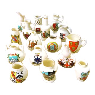 Antique English Heraldic / Crested Ware Staffordshire Miniature Porcelain Collection, Set of 16 For Sale