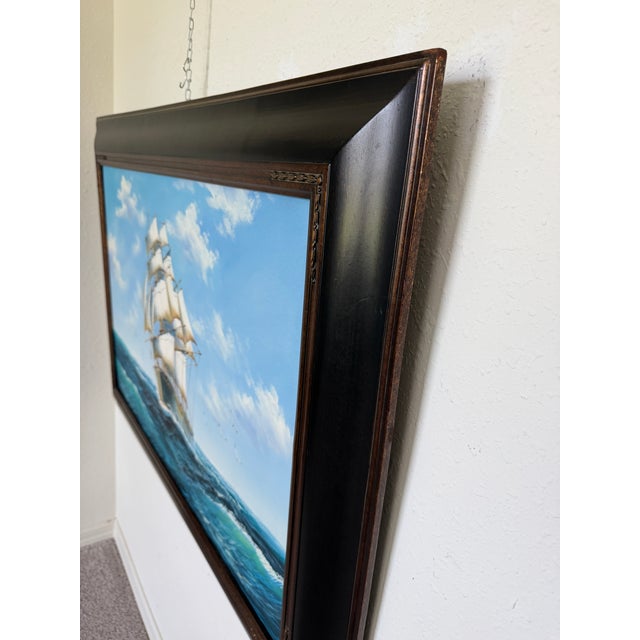 Large Original Marine Oil Painting Tall Ship on Open Sea Nautical Seascape For Sale - Image 9 of 10