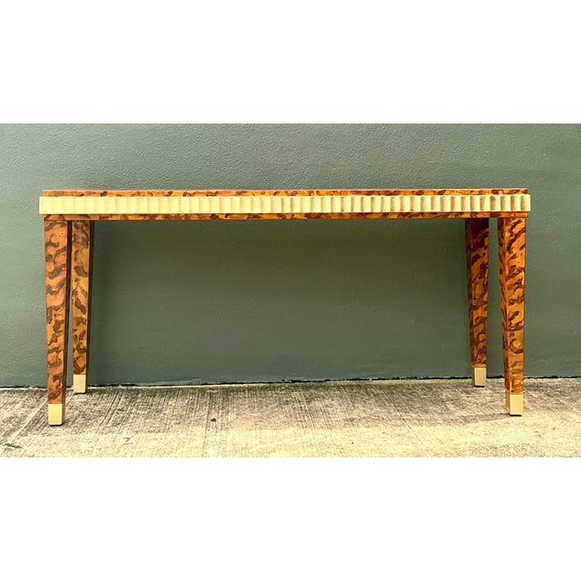 Tan Vintage Fluted Edge Tortoise Faux Finished Lane Console Table For Sale - Image 8 of 12