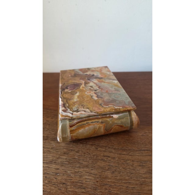 Vintage Onyx Stone Box, Banded Marble Jewelry Box, Heavy Calcite Trinket Box, Natural Stone Storage, Decorative Keepsake Box For Sale - Image 6 of 10