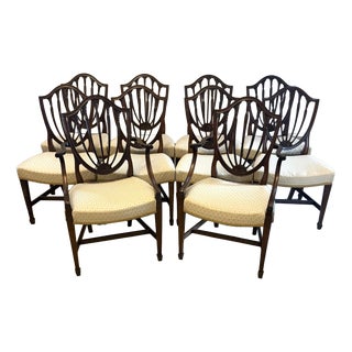 Antique English Edwardian Mahogany Shield Back Dining Chairs from Maple & Co., 1900s, Set of 10 For Sale