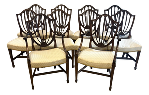 Antique English Edwardian Mahogany Shield Back Dining Chairs from Maple & Co., 1900s, Set of 10