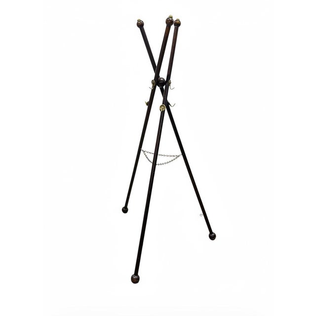 Vintage Mahogany Wood Coat & Hat Rack With Brass Hooks For Sale - Image 9 of 10