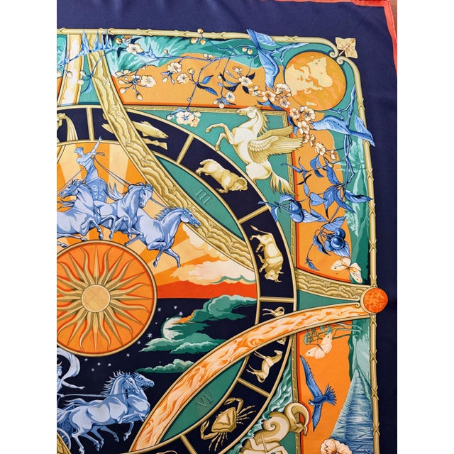 Orange HERMÈS RYTHMES du MONDE Silk Scarf designed by Bourhoumieux Laurence 1999 For Sale - Image 8 of 9