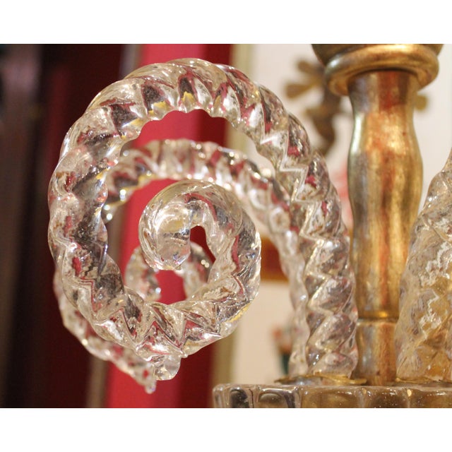 20th Century Italian Murano Transparent Glass 2-Tier 5-Light Chandelier, 1940s For Sale - Image 6 of 18