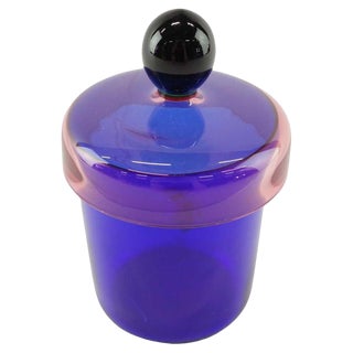 Handmade Blue, Pink and Black Glass Lidded Jar by Erik Höglund for Nordiska Kompaniet, 1992 For Sale