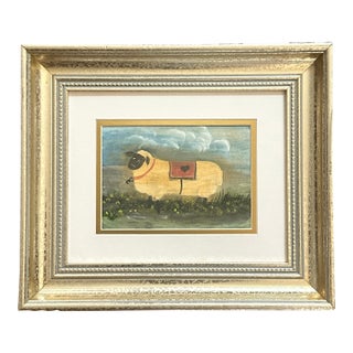 Vintage Folk Art Sheep with Heart Blanket For Sale