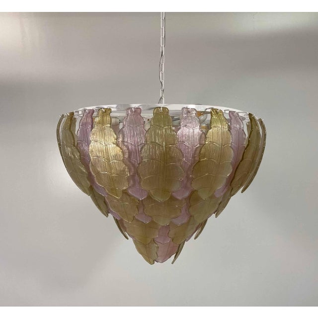 Italian Art Deco Gold and Pink Murano Glass Chandelier, 2000s For Sale - Image 4 of 15