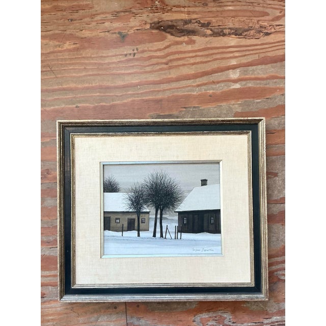 Vintage Boho Winter Landscape Original Oil on Canvas For Sale - Image 9 of 9