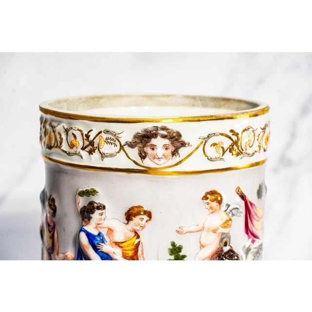 Early 20th Century Large Antique Neoclassical Italian Capodimonte Hand Painted Porcelain Mug Home Decor For Sale - Image 5 of 17