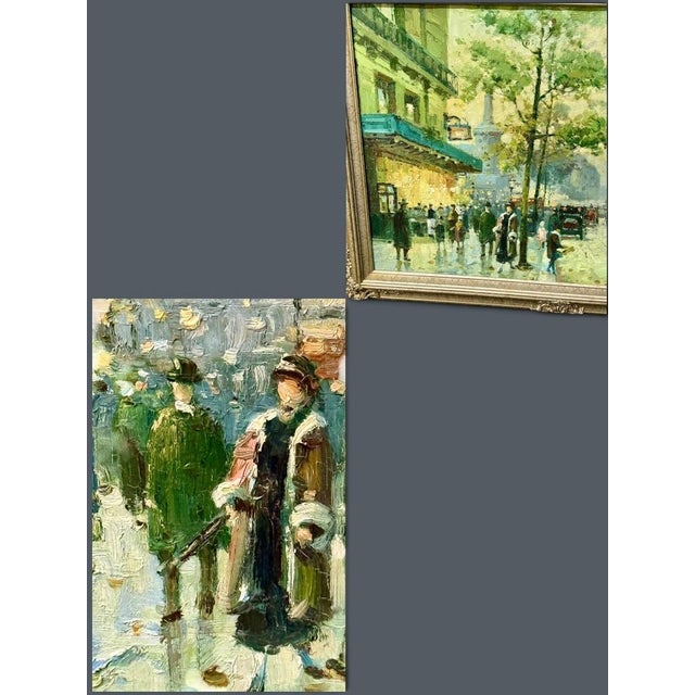 Late 20th Century Late 20th Century Large Original Oil Painting-Paris St Scene-Antoine Blanchard Style-Framed Art For Sale - Image 5 of 11