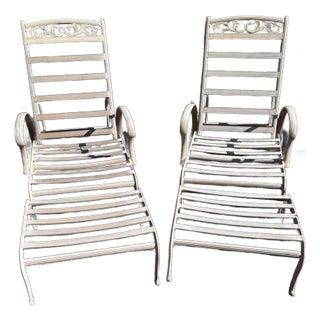 Pair 20th Century Chaise Lounge Chairs With Adjustable Back & Matching Ottomans, 4 Pieces For Sale