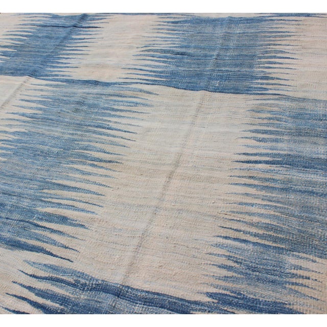 Measures: 6'4 x 9'5 Modern Kilim Tribal Rug With Abstract Geometric Design in Soft Blues 6'4 X 9'5. Keivan Woven Arts /...