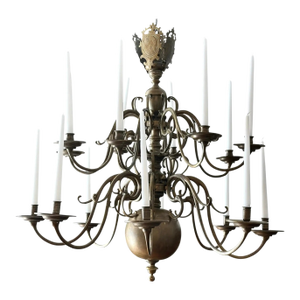 19th Century Flemish 16 Light Brass Chandelier With Ducal Arms