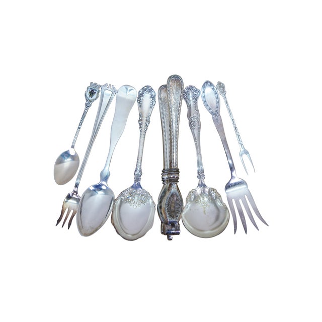 Traditional Antique Silver Plate Serving Utensils Forks Spoons Meat Fish Cake Knife - Set of 17 For Sale - Image 3 of 14